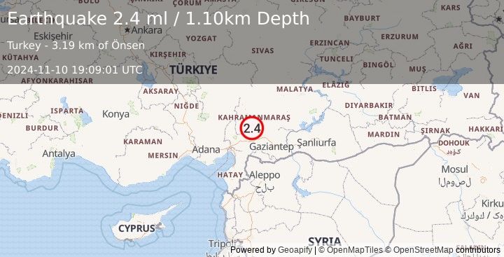 Earthquake CENTRAL TURKEY (2.4 ml) (2024-11-10 19:09:01 UTC)