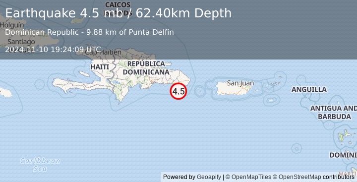 Earthquake DOMINICAN REPUBLIC REGION (4.5 mb) (2024-11-10 19:24:09 UTC)