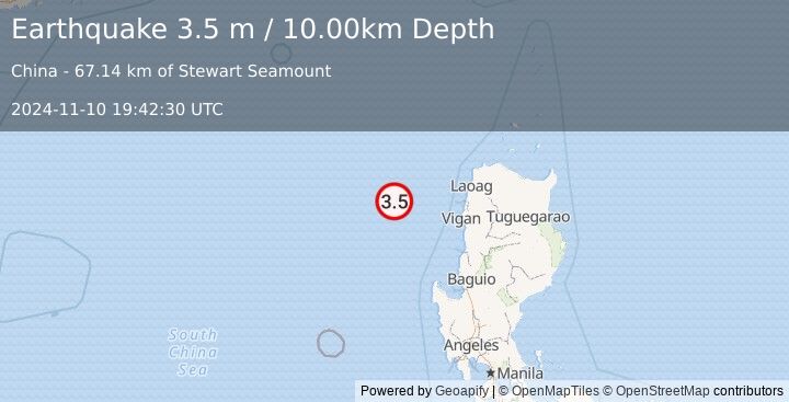 Earthquake PHILIPPINE ISLANDS REGION (3.5 m) (2024-11-10 19:42:30 UTC)