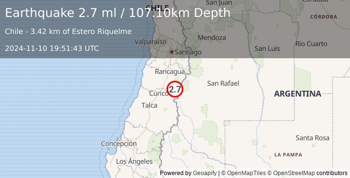 Earthquake LIBERTADOR O'HIGGINS, CHILE (2.7 ml) (2024-11-10 19:51:43 UTC)