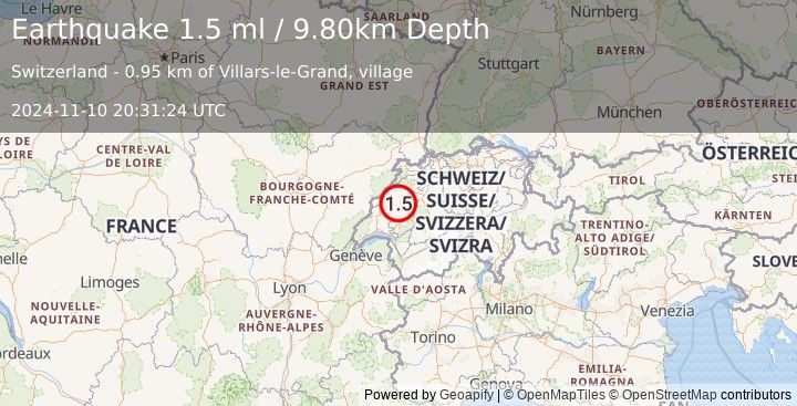 Earthquake SWITZERLAND (1.5 ml) (2024-11-10 20:31:24 UTC)