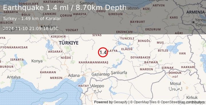 Earthquake CENTRAL TURKEY (1.4 ml) (2024-11-10 21:09:18 UTC)