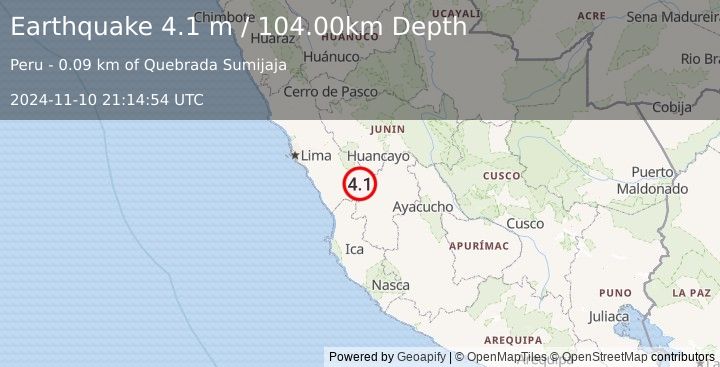 Earthquake CENTRAL PERU (4.1 m) (2024-11-10 21:14:54 UTC)