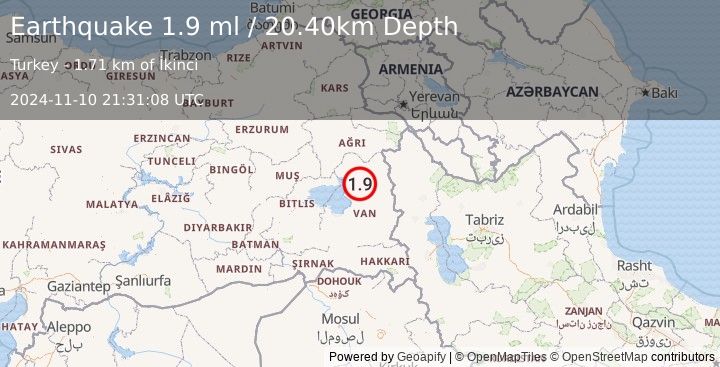 Earthquake EASTERN TURKEY (1.9 ml) (2024-11-10 21:31:08 UTC)