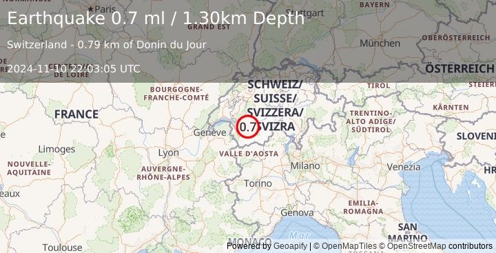 Earthquake SWITZERLAND (0.7 ml) (2024-11-10 22:03:05 UTC)