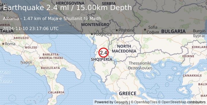 Earthquake ALBANIA (2.4 ml) (2024-11-10 23:17:06 UTC)