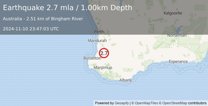 Earthquake WESTERN AUSTRALIA (2.7 mla) (2024-11-10 23:47:03 UTC)