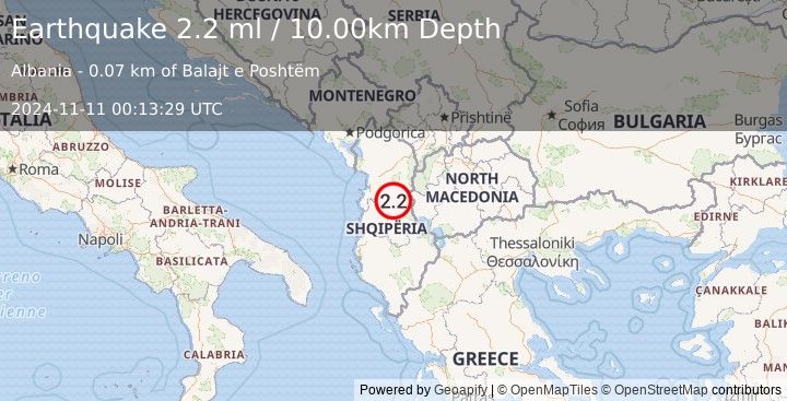 Earthquake ALBANIA (2.2 ml) (2024-11-11 00:13:29 UTC)