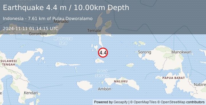 Earthquake HALMAHERA, INDONESIA (4.4 m) (2024-11-11 01:14:15 UTC)