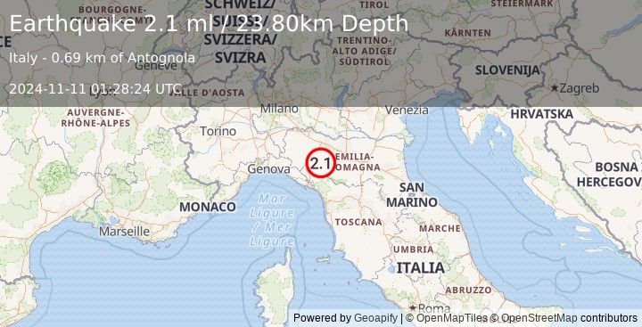 Earthquake NORTHERN ITALY (2.1 ml) (2024-11-11 01:28:24 UTC)