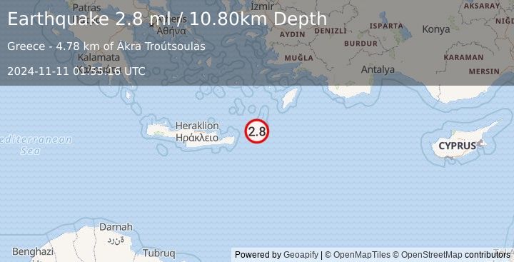 Earthquake CRETE, GREECE (2.8 ml) (2024-11-11 01:55:16 UTC)