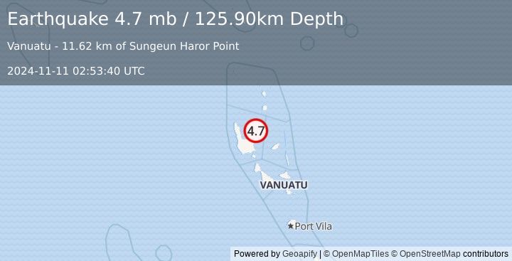 Earthquake VANUATU (4.7 mb) (2024-11-11 02:53:40 UTC)