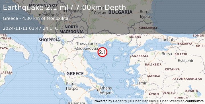 Earthquake AEGEAN SEA (2.1 ml) (2024-11-11 03:47:24 UTC)