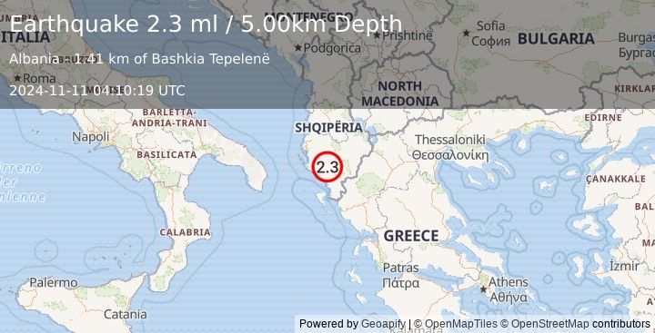 Earthquake ALBANIA (2.3 ml) (2024-11-11 04:10:19 UTC)