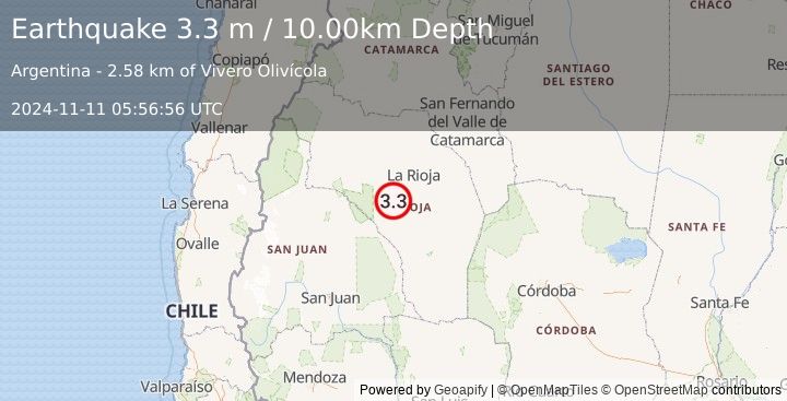 Earthquake LA RIOJA, ARGENTINA (3.3 m) (2024-11-11 05:56:56 UTC)