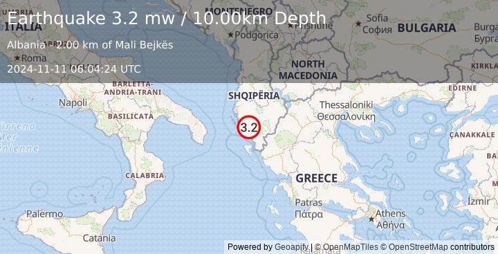 Earthquake ALBANIA (3.2 mw) (2024-11-11 06:04:24 UTC)