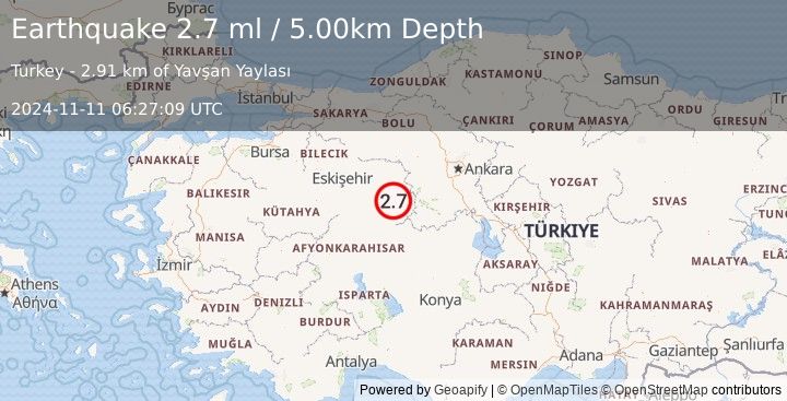 Earthquake WESTERN TURKEY (2.7 ml) (2024-11-11 06:27:09 UTC)