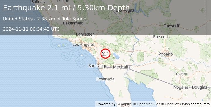 Earthquake SOUTHERN CALIFORNIA (2.1 ml) (2024-11-11 06:34:43 UTC)