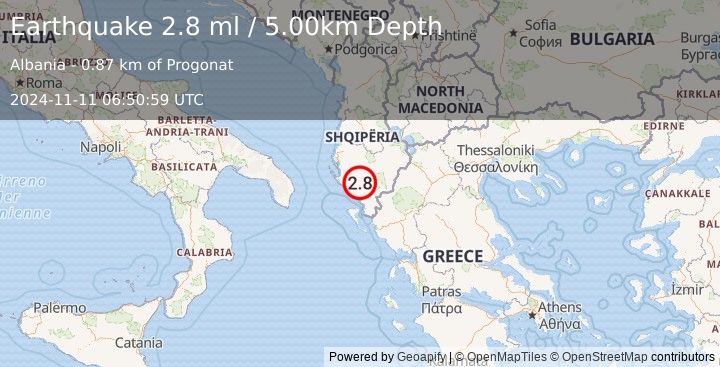 Earthquake ALBANIA (2.8 ml) (2024-11-11 06:50:59 UTC)