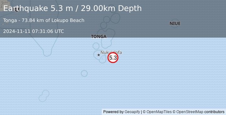 Earthquake TONGA (5.3 m) (2024-11-11 07:31:06 UTC)