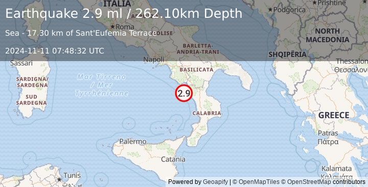 Earthquake SOUTHERN ITALY (2.9 ml) (2024-11-11 07:48:32 UTC)