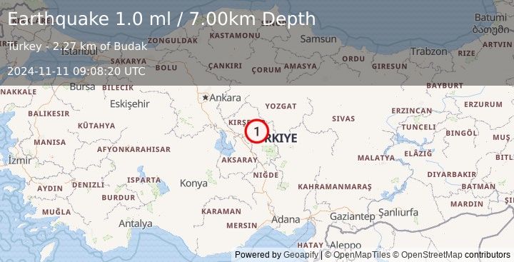 Earthquake CENTRAL TURKEY (1.0 ml) (2024-11-11 09:08:20 UTC)