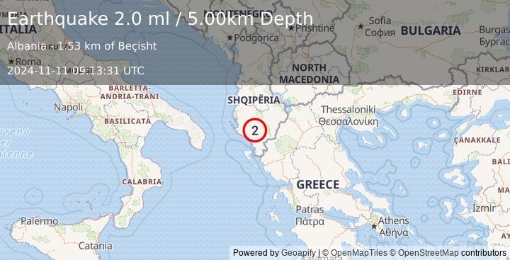 Earthquake ALBANIA (2.0 ml) (2024-11-11 09:13:31 UTC)