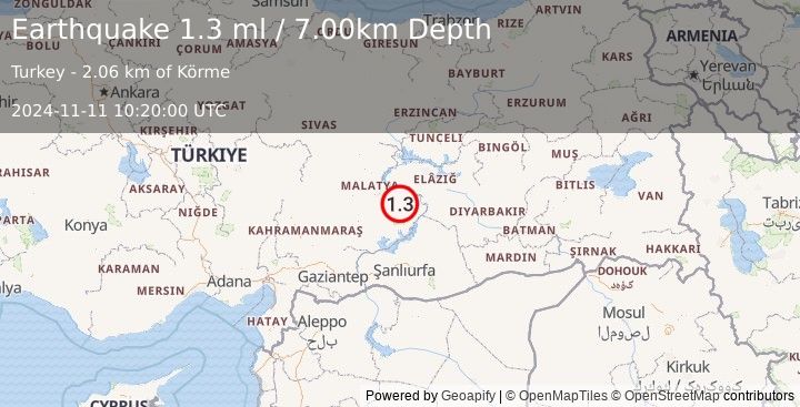 Earthquake EASTERN TURKEY (1.3 ml) (2024-11-11 10:20:00 UTC)