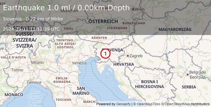 Earthquake SLOVENIA (1.0 ml) (2024-11-11 11:11:39 UTC)