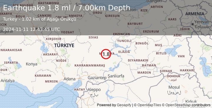 Earthquake EASTERN TURKEY (1.8 ml) (2024-11-11 12:43:45 UTC)