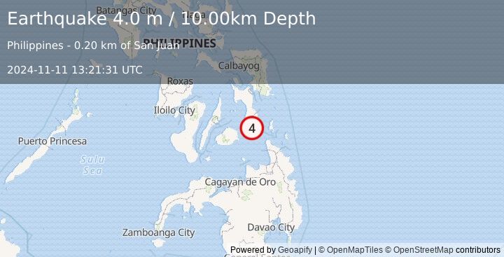 Earthquake LEYTE, PHILIPPINES (4.0 m) (2024-11-11 13:21:31 UTC)