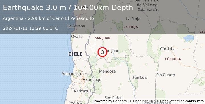 Earthquake SAN JUAN, ARGENTINA (3.0 m) (2024-11-11 13:29:01 UTC)