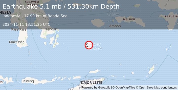 Earthquake BANDA SEA (5.1 mb) (2024-11-11 13:51:25 UTC)