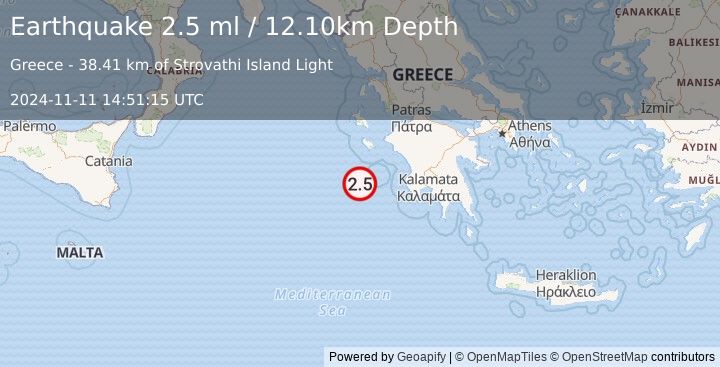 Earthquake IONIAN SEA (2.5 ml) (2024-11-11 14:51:15 UTC)