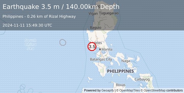 Earthquake LUZON, PHILIPPINES (3.5 m) (2024-11-11 15:49:30 UTC)