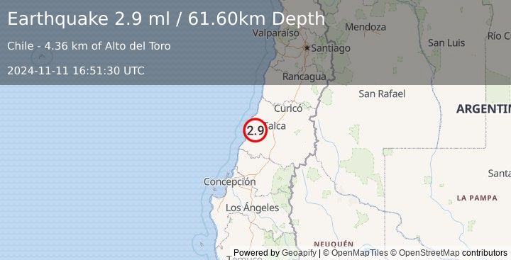 Earthquake MAULE, CHILE (2.9 ml) (2024-11-11 16:51:30 UTC)