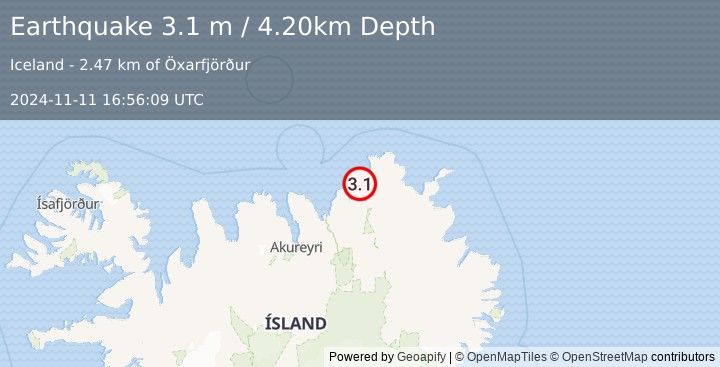 Earthquake ICELAND REGION (3.1 m) (2024-11-11 16:56:09 UTC)