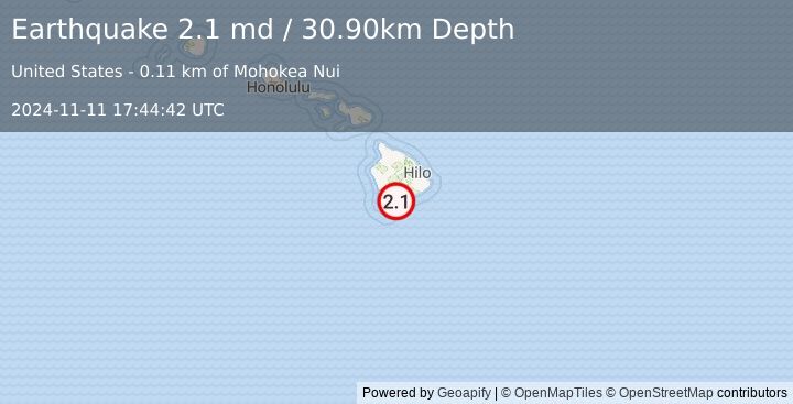 Earthquake ISLAND OF HAWAII, HAWAII (2.1 md) (2024-11-11 17:44:42 UTC)