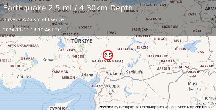 Earthquake CENTRAL TURKEY (2.5 ml) (2024-11-11 18:10:46 UTC)