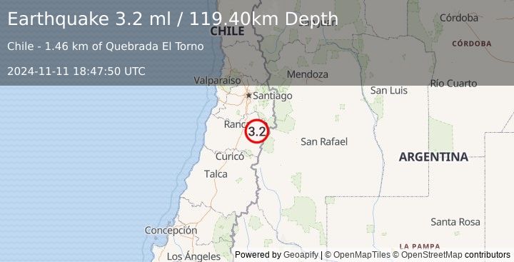 Earthquake LIBERTADOR O'HIGGINS, CHILE (3.2 ml) (2024-11-11 18:47:50 UTC)