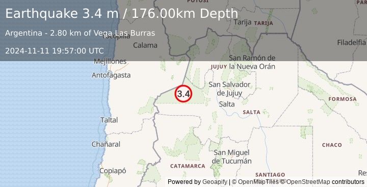 Earthquake SALTA, ARGENTINA (3.4 m) (2024-11-11 19:57:00 UTC)