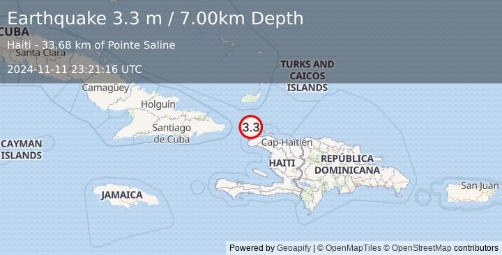 Earthquake HAITI REGION (3.3 m) (2024-11-11 23:21:16 UTC)