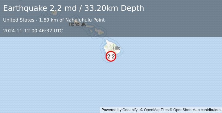 Earthquake ISLAND OF HAWAII, HAWAII (2.2 md) (2024-11-12 00:46:32 UTC)