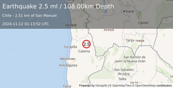 Earthquake ANTOFAGASTA, CHILE (2.5 ml) (2024-11-12 01:13:52 UTC)