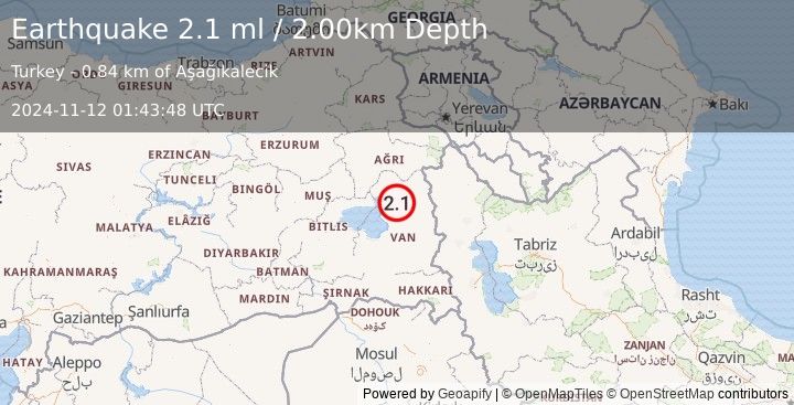 Earthquake EASTERN TURKEY (2.1 ml) (2024-11-12 01:43:48 UTC)