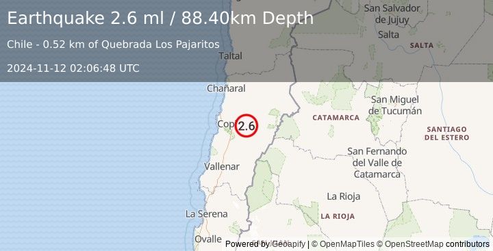 Earthquake ATACAMA, CHILE (2.6 ml) (2024-11-12 02:06:48 UTC)