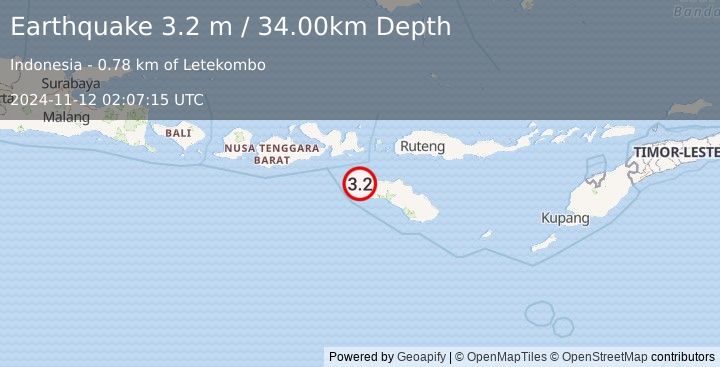 Earthquake SUMBA REGION, INDONESIA (3.2 m) (2024-11-12 02:07:15 UTC)