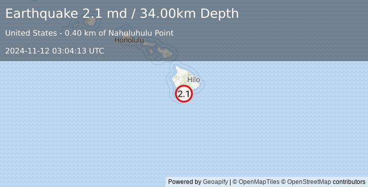 Earthquake ISLAND OF HAWAII, HAWAII (2.1 md) (2024-11-12 03:04:13 UTC)