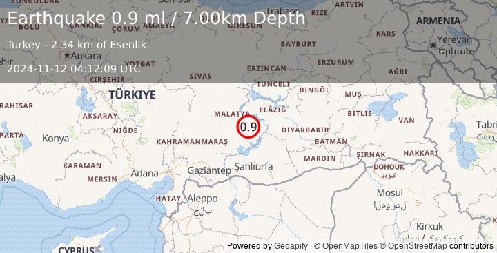 Earthquake EASTERN TURKEY (0.9 ml) (2024-11-12 04:12:09 UTC)