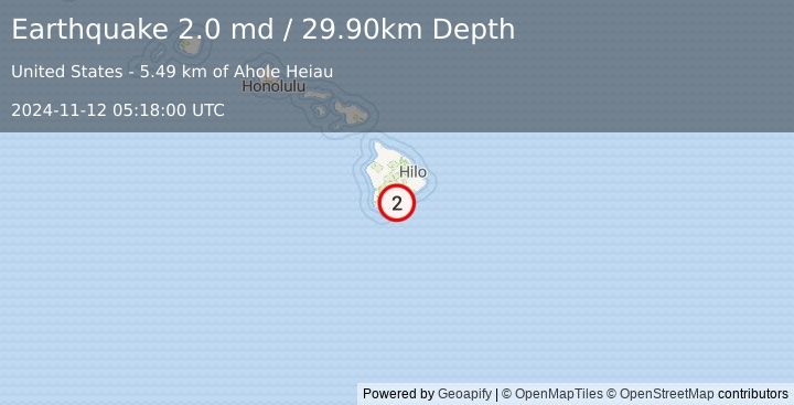 Earthquake ISLAND OF HAWAII, HAWAII (2.0 md) (2024-11-12 05:18:00 UTC)